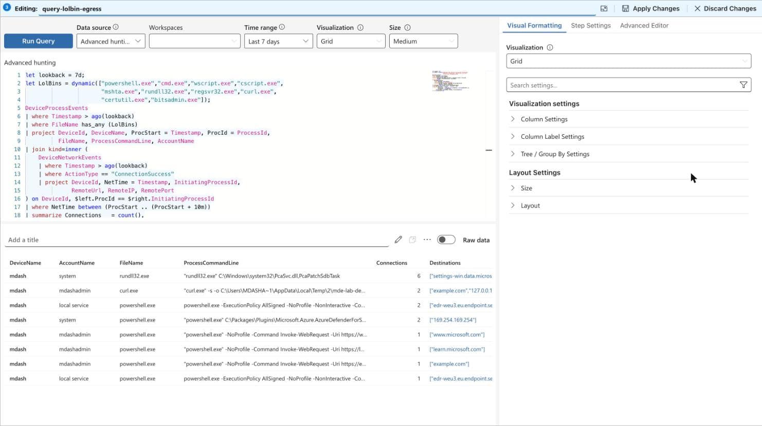 The workbook query editor with the join query and its results