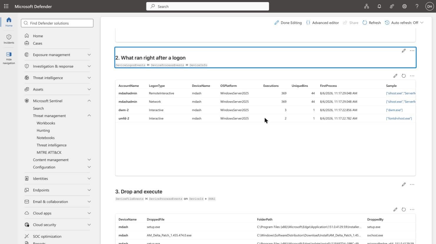 Query 2 results and the start of query 3