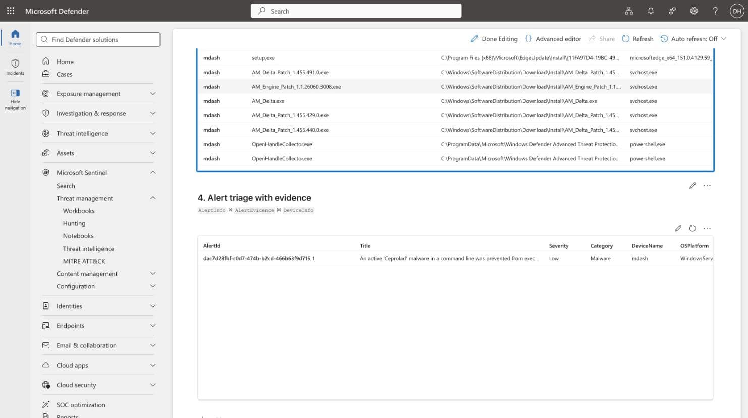 Query 4, alert triage with evidence